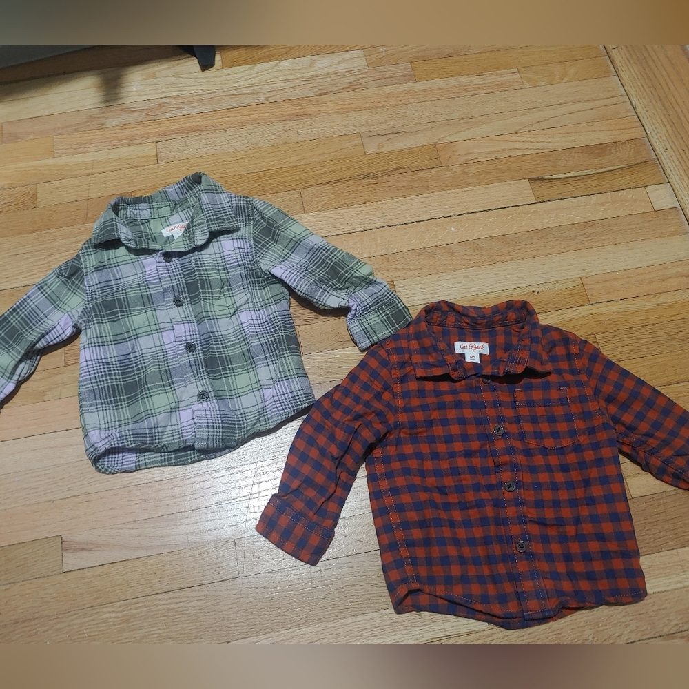 Cat and jack boys flannel button down shirts. Set of 2 / 9-12 months